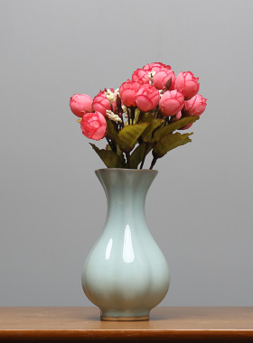 原产地汝州汝瓷窑博古架小摆件新中E式插花瓶客厅陶瓷复古风装饰