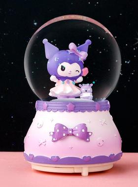 玉桂狗儿童卡通发光水晶球音乐盒桌面摆件大耳狗八音盒水晶球礼物