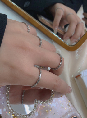 波光粼粼戒指~百搭叠戴神器雪花素E圈细链条轻奢指环女轻奢食指戒