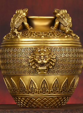 金蟾聚宝盆摆件纯铜四方纳财蟾缸大号存钱K罐家用门店装饰开业礼