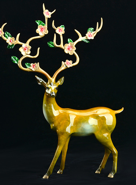 铜鹿摆件黄铜 一k路平安鹿纯家居客厅玄关办公室装饰工艺品大号