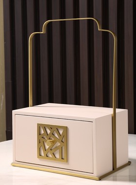 新中式样板间古铜提蓝摆件木x质漆器储物收纳果茶盘果篓轻奢装饰