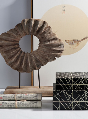 现代新中a式雕塑木摆件样板间售楼处客厅博古架玄关室内家居装饰