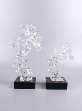 新中式创意透明太湖石q雕塑w摆件样板间售楼部书房办公桌酒柜摆设