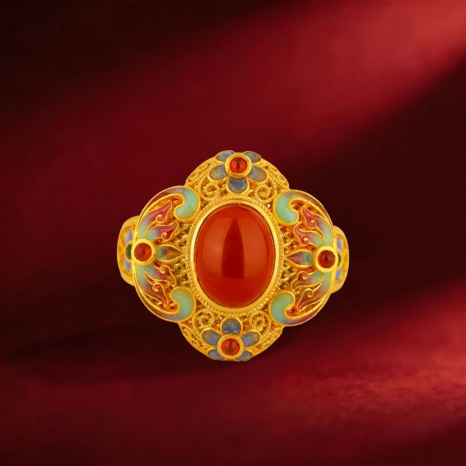 Gongdu Imperial City-Chixia gilt pure gold ring enamel craftsmanship