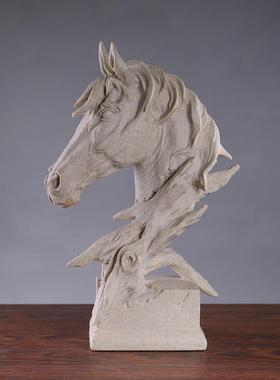 复古北欧树脂仿铜砂岩马头摆件家居酒柜办公室桌面橱柜装饰工艺品