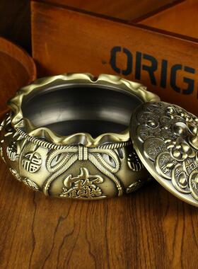 唐腾 铜艺招米进宝钱袋烟灰缸办公室桌面男士百福福袋纯黄铜摆件