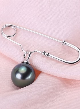 DIY配件s925纯银二用款回形针小别针胸针项坠珍U珠吊坠空托配饰品