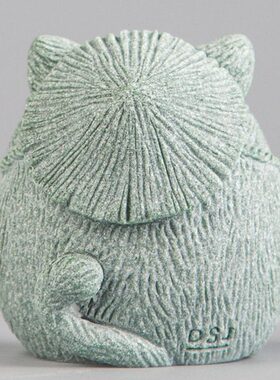 逗兽记猫钓鱼茶宠鱼缸造景中式居家办公创意国潮精品动物装饰摆件