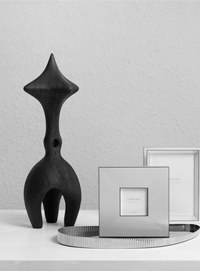 简约现代侘寂f风树脂几何黑色摆件样板房售楼处酒店大厅民宿装饰