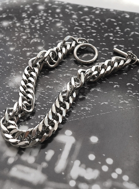 KANSAI古巴链粗款手链钛钢饰y品OT裸链蹦迪个性街头风潮人嘻哈配