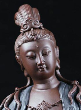 《自在观音》紫砂陶瓷雕塑艺术品新中式家居客厅玄关神像禅意摆件