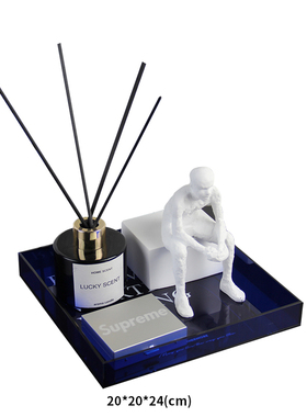 小清新克莱因蓝摆件样板间主人房男士摆设创意现U代轻奢彩色装饰