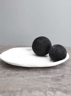 现代简约树脂珊瑚纹肌理果盘圆球组合茶几L摆件样板间客厅托盘装