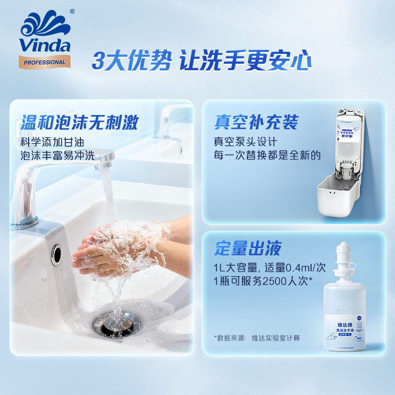 维达商用温和型泡沫洗手液商场酒店厕所专用抑菌消毒家用1L补充装,淘宝优惠券,粉丝福利购,淘宝优惠卷