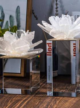 新花球摆件自然晶石水晶饰品书房客厅样板间桌面软装饰品轻奢摆件
