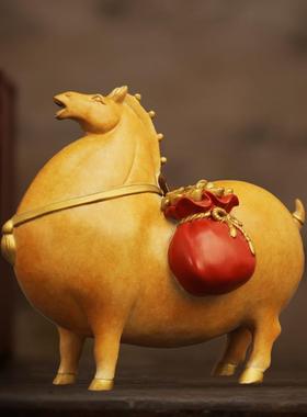 马上有钱创意精品摆件彩绘色唐马工艺品卷据客厅电视柜办公室摆饰