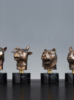 中式冷铸铜十二生肖兽首摆件家居饰品创意酒柜客厅电W视柜玄关摆