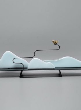 新中式铁艺陶瓷客厅玄关摆件创意家居样板房间工艺品室内软装饰品