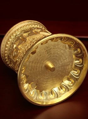 黄铜藏指捻d轮式捻筒车载家庭浮雕手工桶办公室装饰品无声