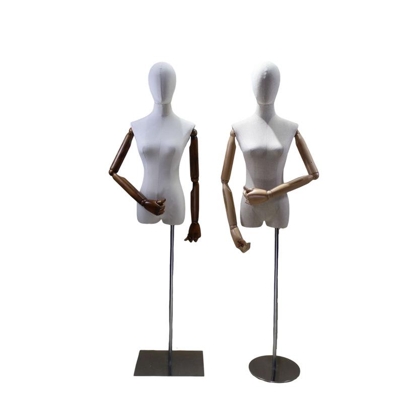 韩版半身带塑料手模特支架 女装半身麻布硬泡模特 半身服装模特 - 图3