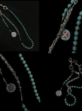 浮生蓝g色松石不锈钢复古宝石街头拼接吊坠裤链