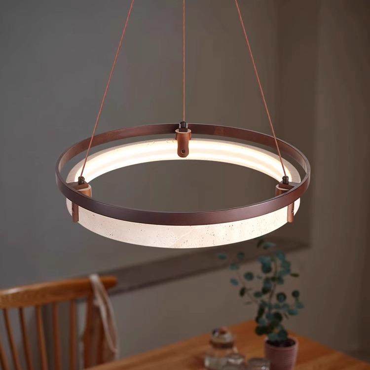 2025新款中古风餐厅全光谱护眼吊灯中式诧寂风圆形餐桌led黄洞石,淘宝优惠券,粉丝福利购,淘宝优惠卷