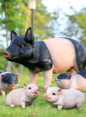 户外仿真猪雕塑玻璃钢花园农场园林造景黑猪模型十二摆件动物装饰