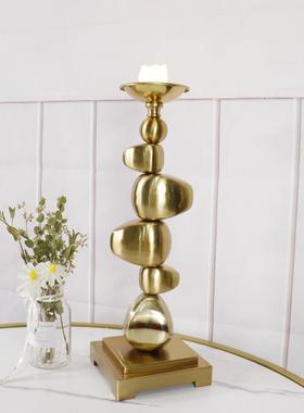 客厅家居摆件木鱼堆烛台铁艺摆件电镀拉丝防锈防潮软装修饰品摆件