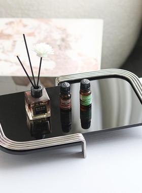 现代简约轻奢几何线条镜面长方形不锈钢托盘摆件样板房售楼处饰品