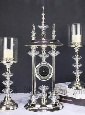 跨境轻奢水晶座钟摆件家居客厅桌面台钟创意高档美式钟表装饰摆设