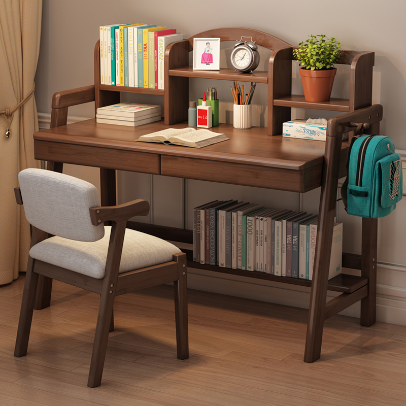 Nordic all-solid wood children's desk chair with bookshelf all-in-one study table liftable writing desk for primary and secondary school students