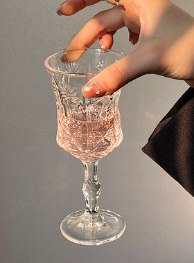 ins可爱杯子喇叭透明玻璃高脚杯大开口简约红酒杯浮雕香槟冷饮杯