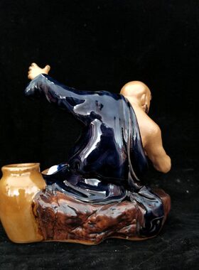 石湾公仔陶瓷鲁智深摆件桌面笔筒干花插水培绿箩多肉花盆礼品摆设