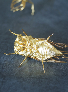 苏工纯手工实心铜镀金蜻蜓知了金蝉子摆件居室书房U博古架摆件厂