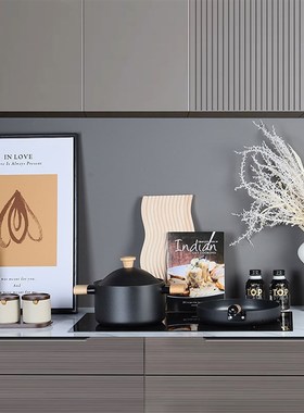 现代北欧样板房厨房软装饰品不锈钢汤锅奶锅灶M台用品整体橱柜厨