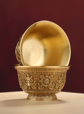 家居水碗仿尼泊j尔纯铜办公吉祥贡水杯桌面装饰摆件古铜圣水杯