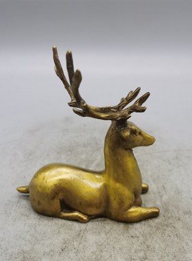 古玩铜器纯铜鹿摆件梅花鹿福鹿路路发财一路有你R古风茶玩书房装