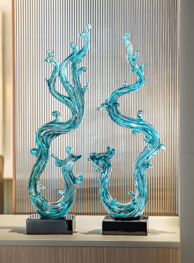 龙凤呈祥创意酒柜k水晶摆饰新中式展示柜办公室琉璃龙摆件乔迁开