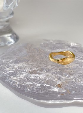 原创时髦炸!高级金属感不掉色秋冬时髦18K金R戒指不规则波浪指环