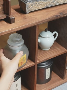 白驹格物黑胡桃实l木置物架茶家具禅意简约多宝格搁架瓷器茶室格