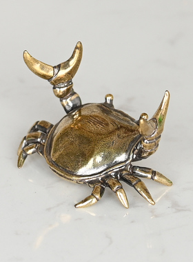 纯铜举重螃蟹摆件新o款实心横财将军居家办公茶宠茶桌盖置铜工艺