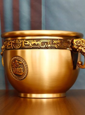 纯铜象鼻缸摆件h聚宝盆黄铜缸客厅办公室桌面招财进宝乔迁开业礼