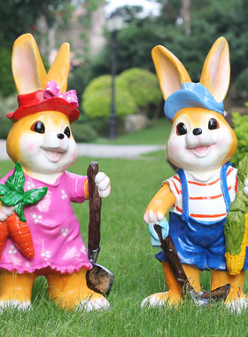 花园庭院卡通g兔子花盆雕塑园林别墅露台幼儿园玻璃钢景观小品摆