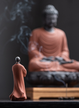 新中式紫砂小和i尚摆件禅意家居装饰品陶瓷小沙弥盆景假山鱼缸造