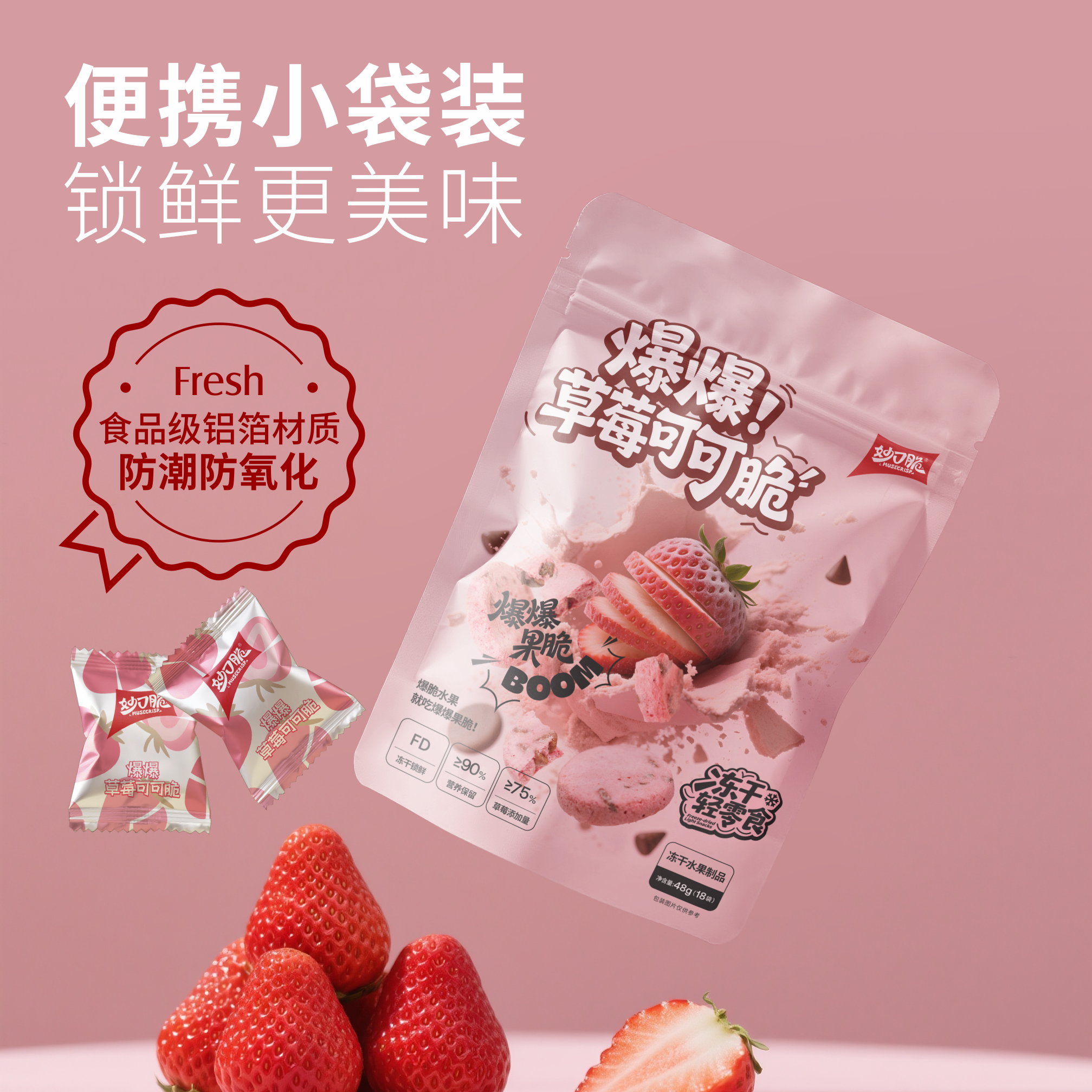 妙口脆冻干草莓水果脆片混合果蔬薄脆片6种口味儿童健康休闲零食,淘宝优惠券,粉丝福利购,淘宝优惠卷