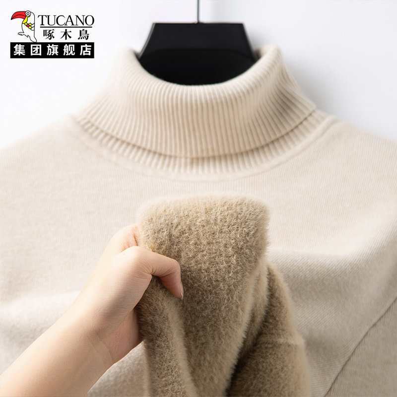 啄木鸟冬季加绒内搭上衣纯色打底衫男款高领加厚保暖冬装男士毛衣,淘宝优惠券,粉丝福利购,淘宝优惠卷