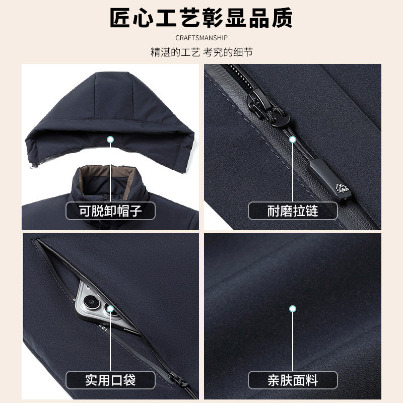 啄木鸟加绒加厚棉服男冬季2025新款爸爸装防寒保暖棉衣可拆卸外套