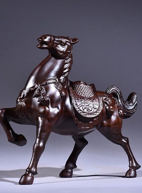 黑檀木雕马摆件木质唐马家居客厅办公室电M视柜装饰红木工艺品送