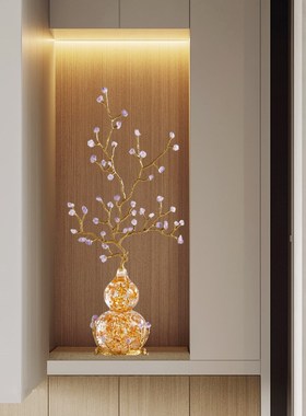 轻奢玄关柜招财紫k水晶葫芦摆件客厅电视柜壁龛入户隔断柜软装饰